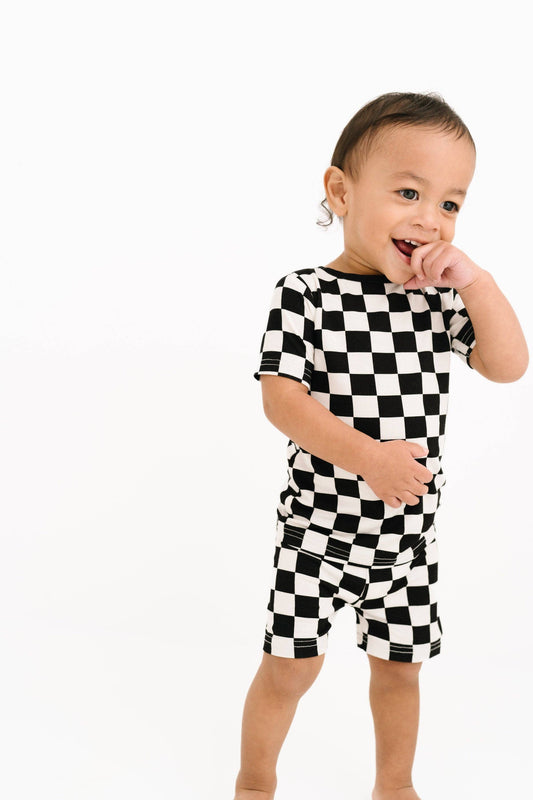 Black Checkered Bamboo Shorts Set