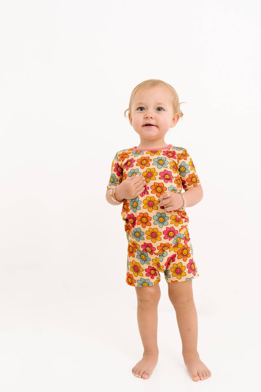 Smiley Flower Bamboo Shorts Set