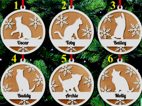 Personalized Pet Name Christmas Ornament Cat Design- Engraved - HappyBundle