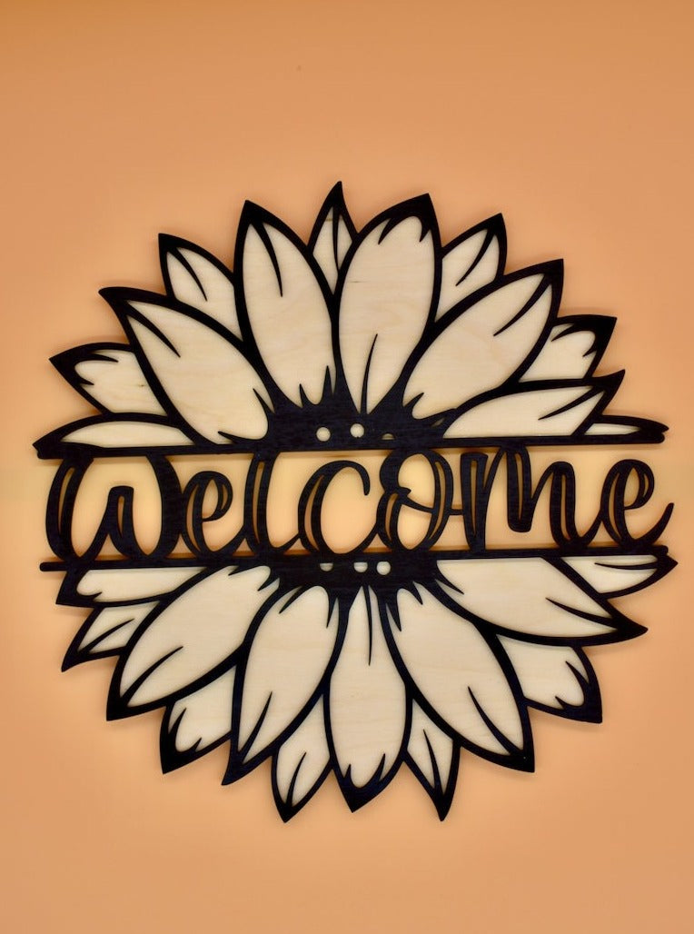 Monogram Welcome Sunflower Sign - HappyBundle