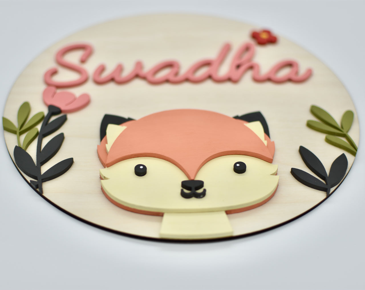 3d Round Woodland Fox Themed Nursery Baby Name Personalized Sign - HappyBundle