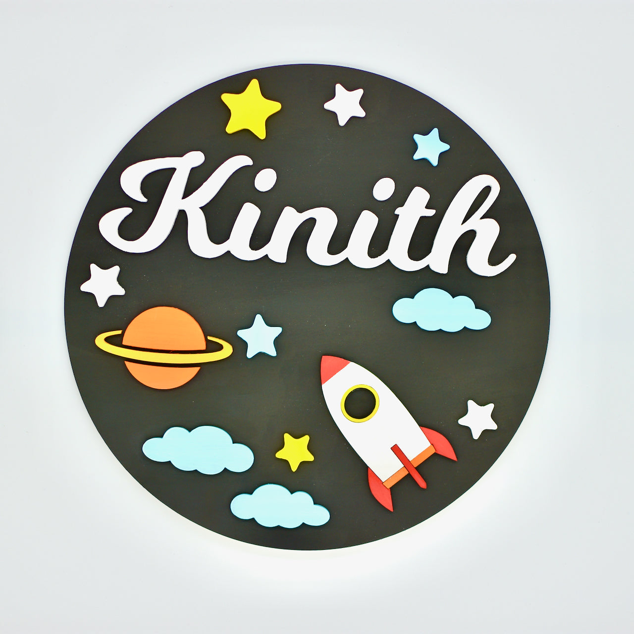 3d Round Space Themed Nursery Baby Name Personalized Sign - HappyBundle