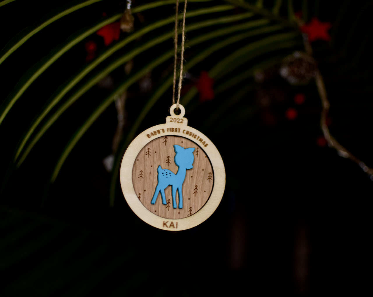 Personalized Baby's Name Christmas Ornament Deer Design- Engraved - HappyBundle
