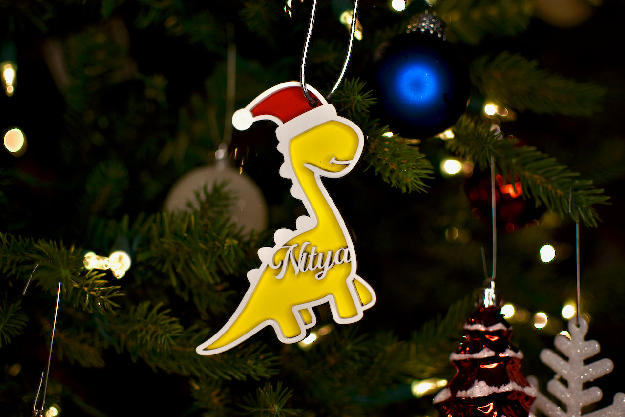 Dinosaur themed Personalized Name Christmas Ornament - HappyBundle
