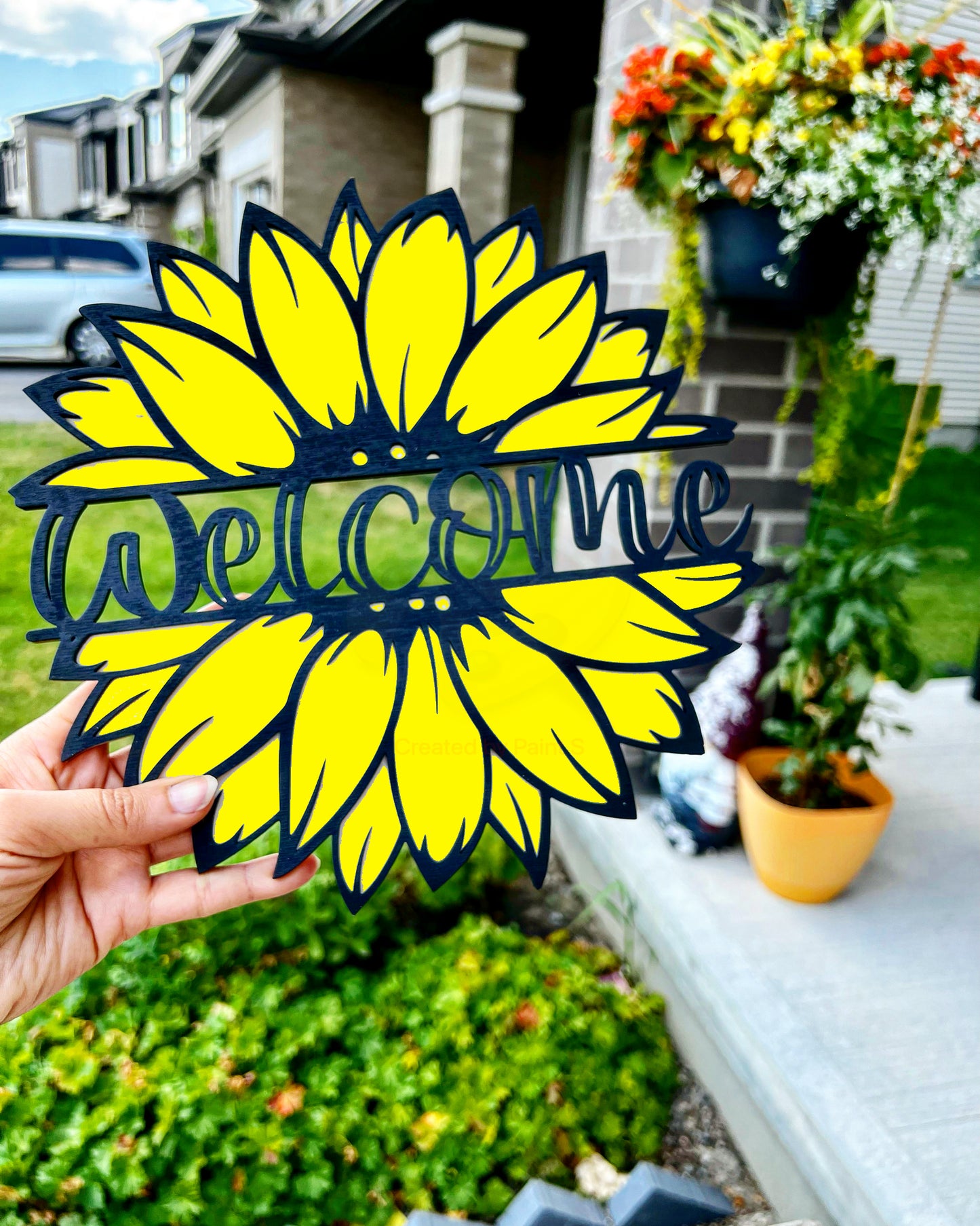 Monogram Welcome Sunflower Sign - HappyBundle