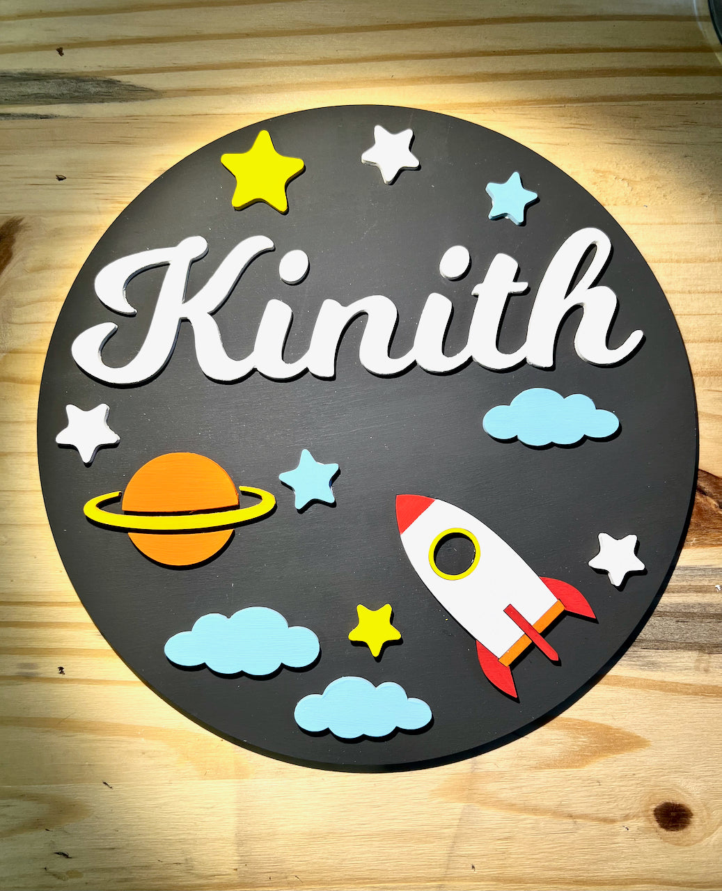 3d Round Space Themed Nursery Baby Name Personalized Sign - HappyBundle