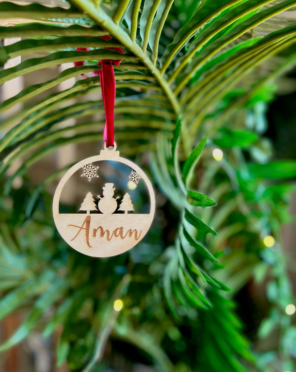 Personalized Christmas Ornament - Snowman, Tree and SnowFlake - HappyBundle