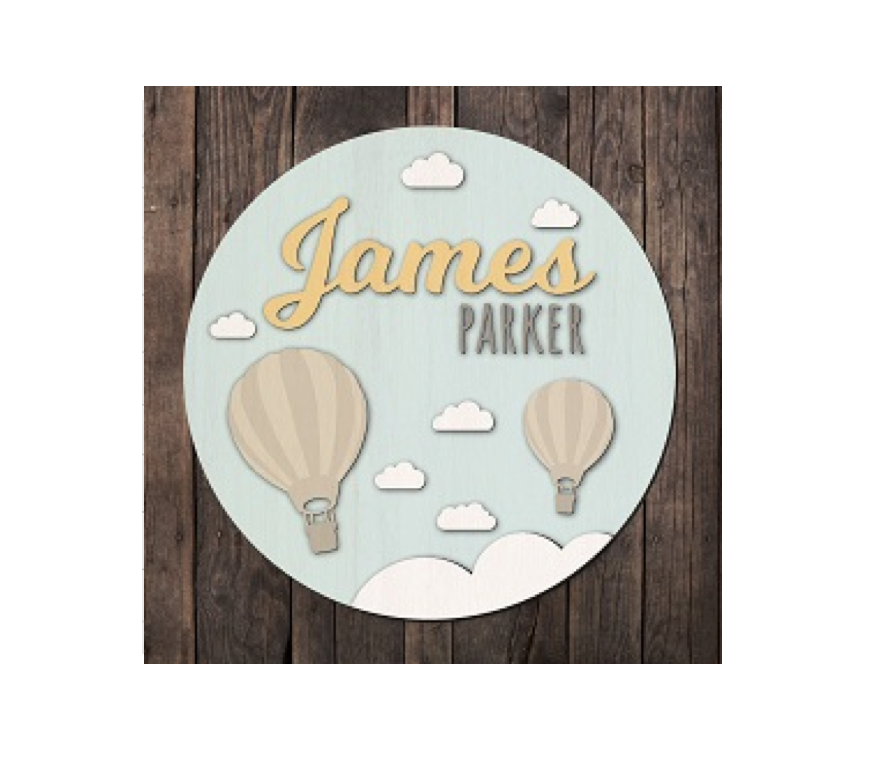 3d Round Air Balloon Themed Nursery Baby Name Personalized Sign - HappyBundle