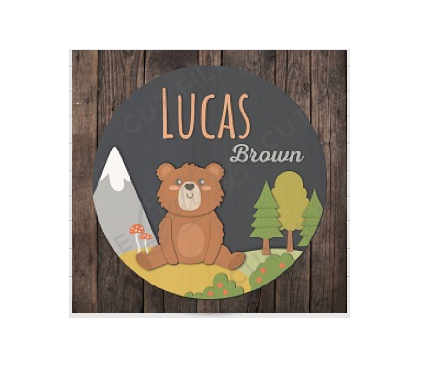 3d Round Bear Themed Nursery Baby Name Personalized Sign - HappyBundle
