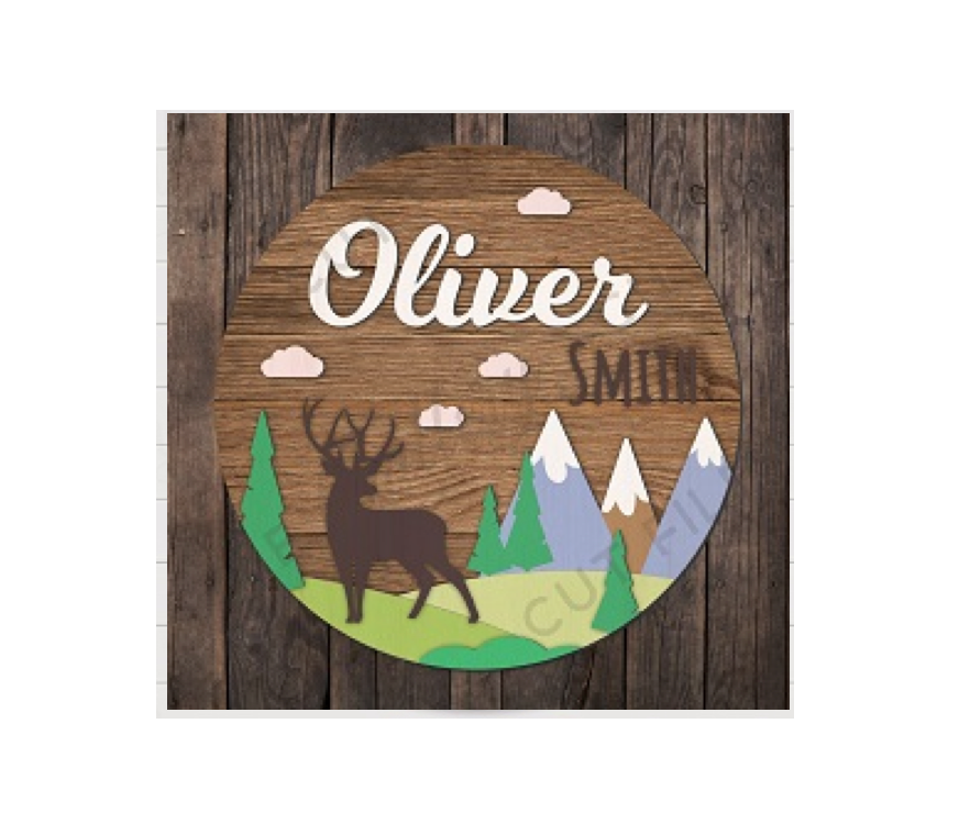3d Round Deer Themed Nursery Baby Name Personalized Sign - HappyBundle