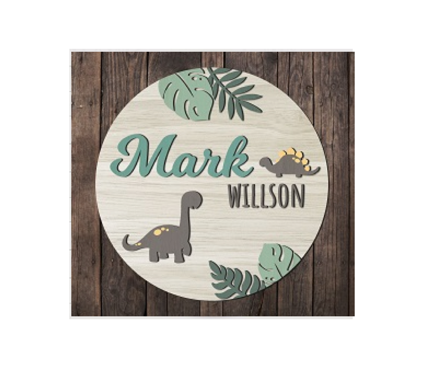 3d Round Dino Themed Nursery Baby Name Personalized Sign - HappyBundle