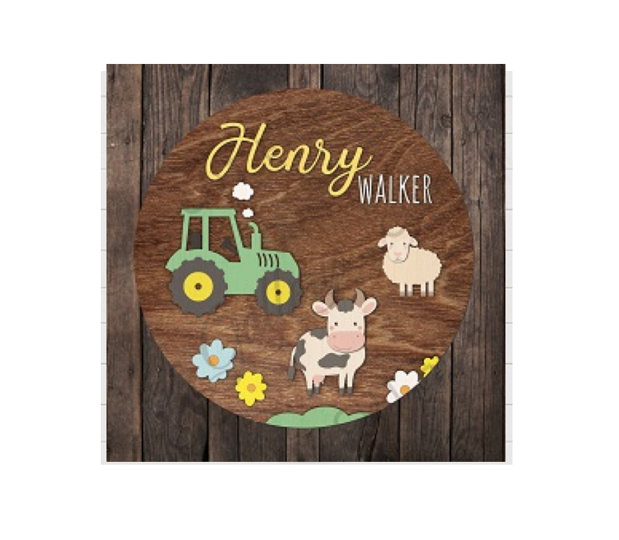 3d Round Farm Themed Nursery Baby Name Personalized Sign - HappyBundle