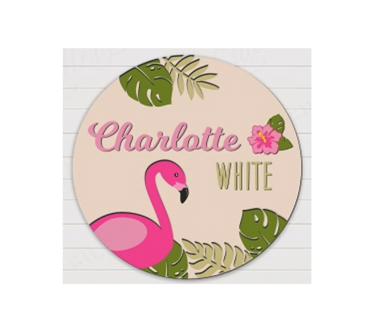 3d Round Flamingo Themed Nursery Baby Name Personalized Sign - HappyBundle