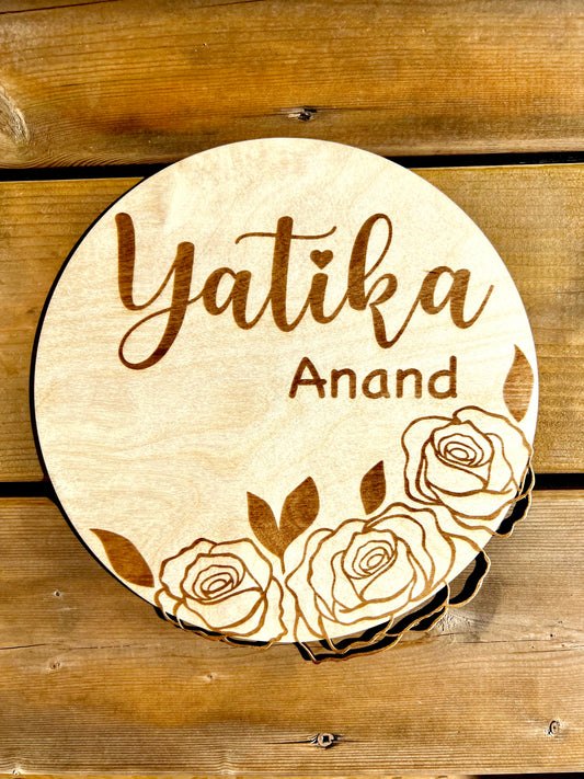 Personalized engraved circular Nursery Signs | kids | baby shower | kids birthday | new born gifts - HappyBundle