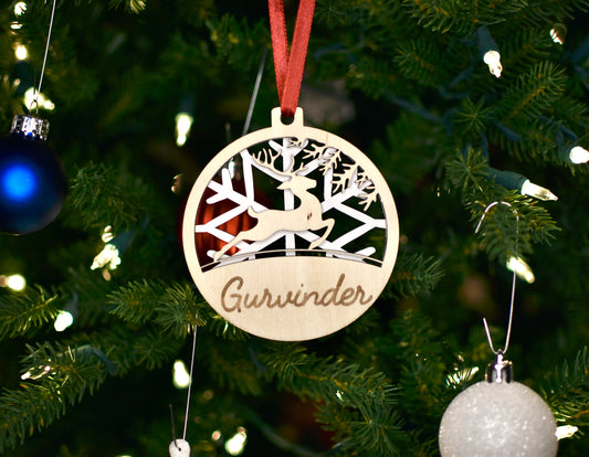 Personalized Christmas Ornament - Deer design with two tone layer - HappyBundle