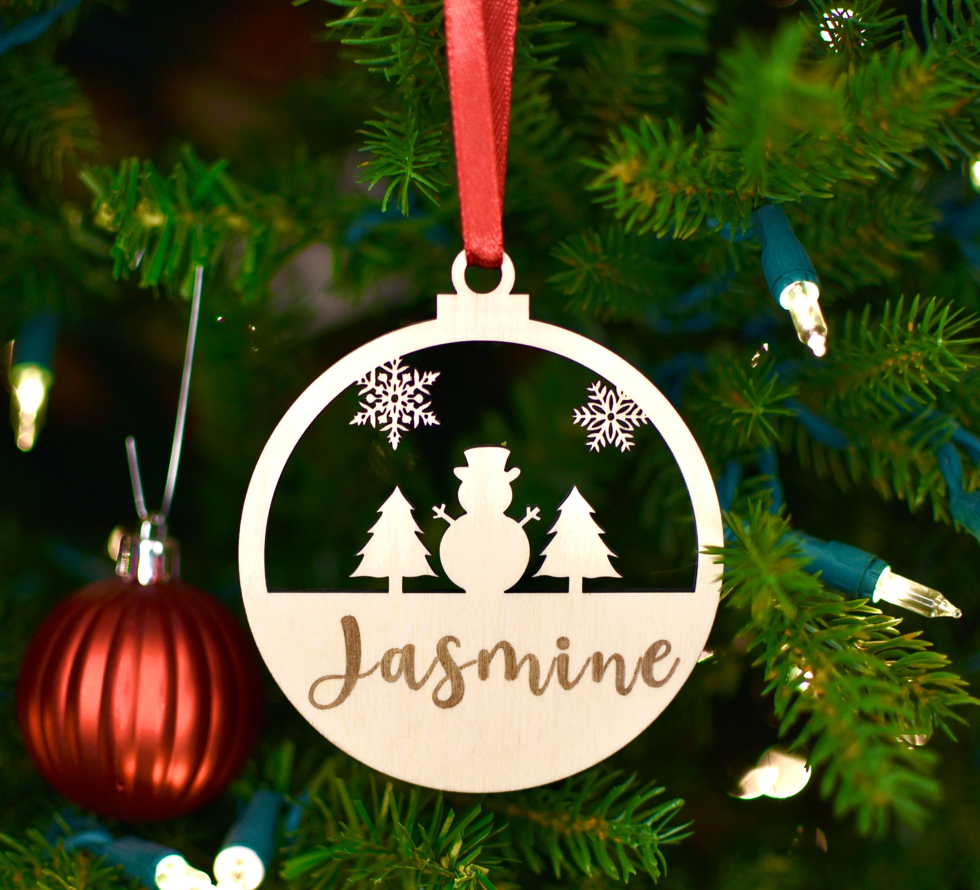 Personalized Christmas Ornament - Snowman, Tree and SnowFlake - HappyBundle