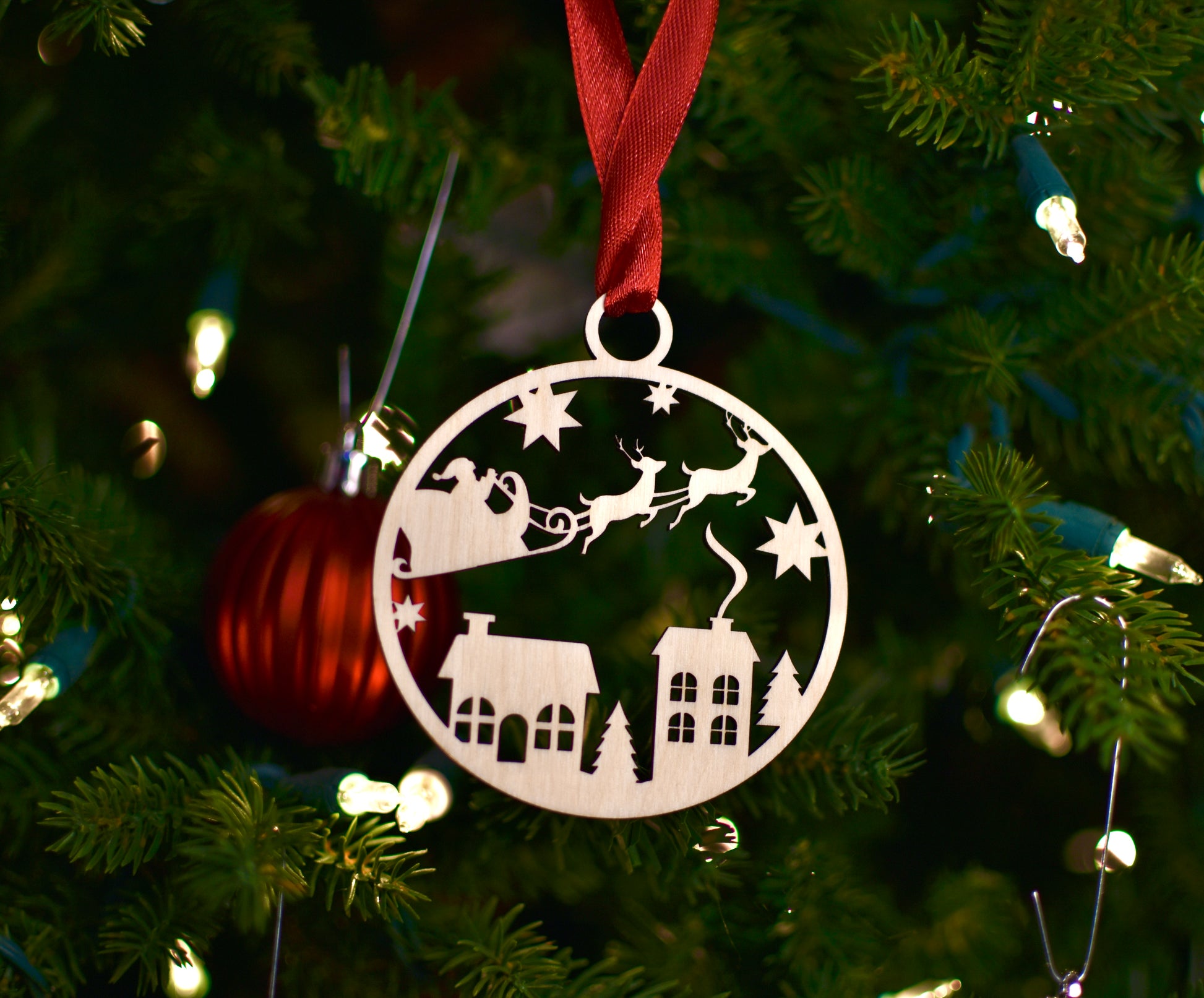 Christmas Ornament | Christmas balls | Santa with sleigh design - HappyBundle