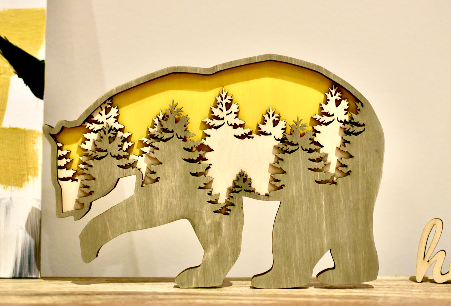 Forest Wooden Bear Multi layer Wall Decor