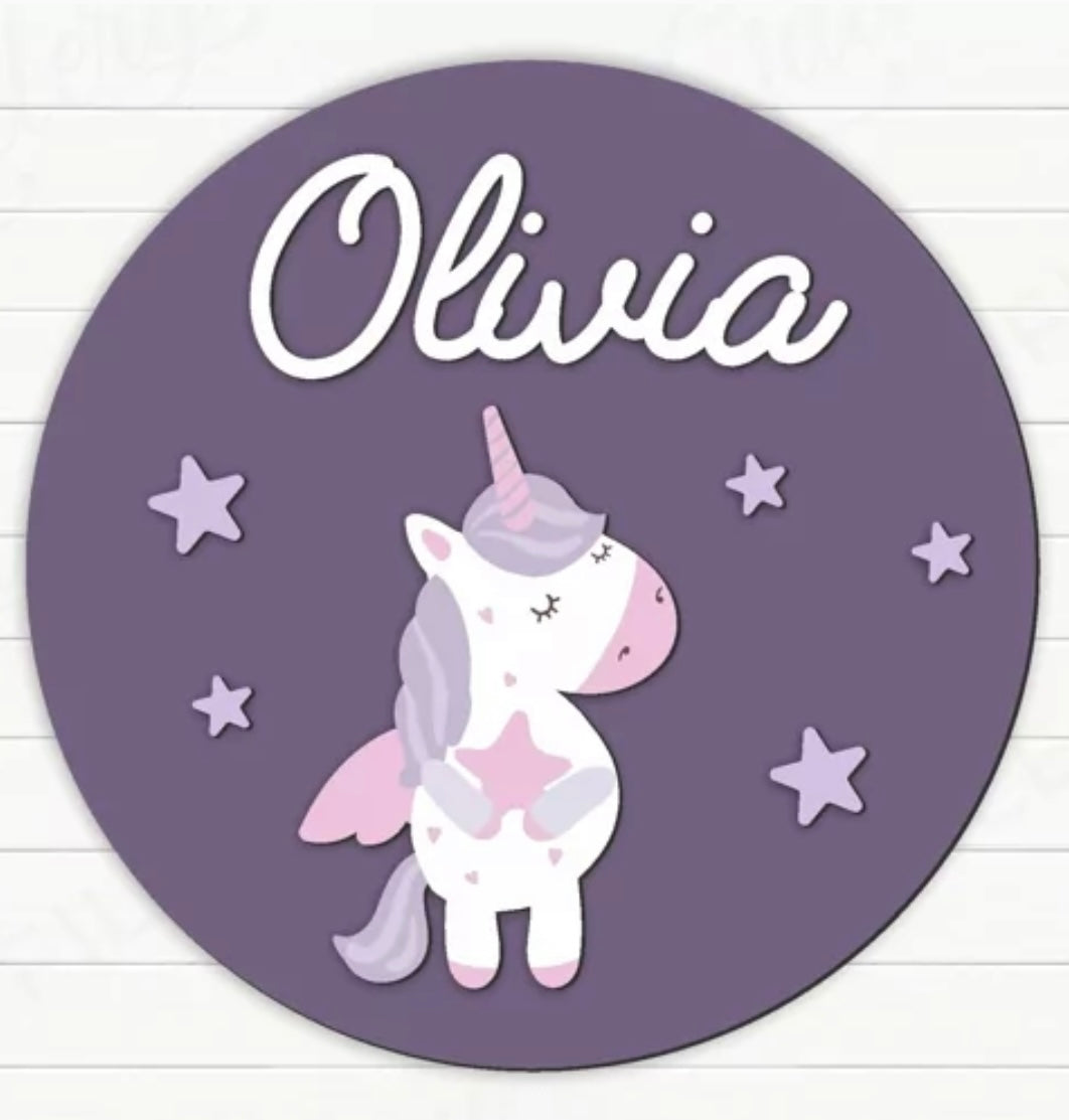 3d Round Unicorn Themed Nursery Baby Name Personalized Sign - HappyBundle