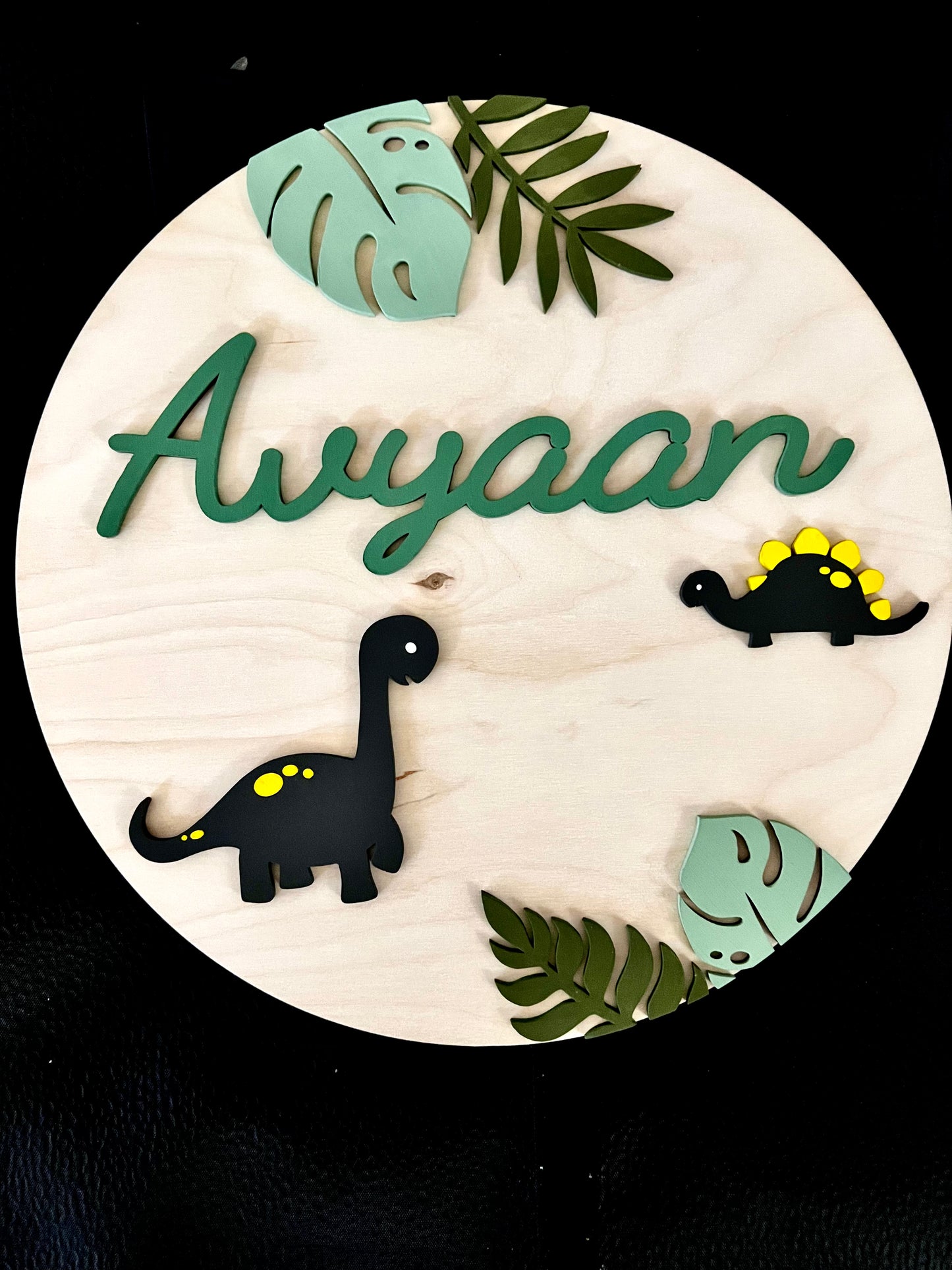 3d Round Dino Themed Nursery Baby Name Personalized Sign - HappyBundle