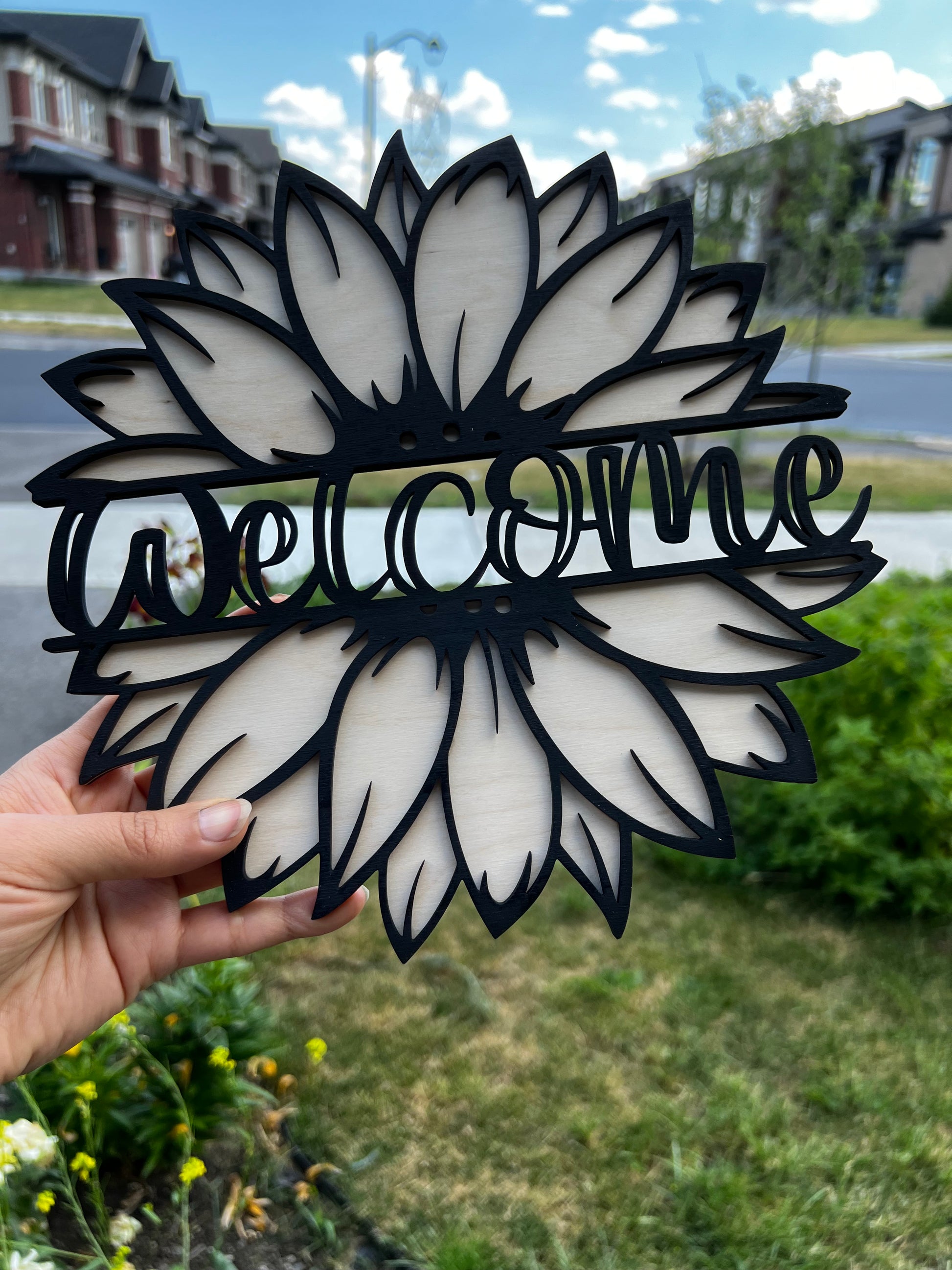Monogram Welcome Sunflower Sign - HappyBundle