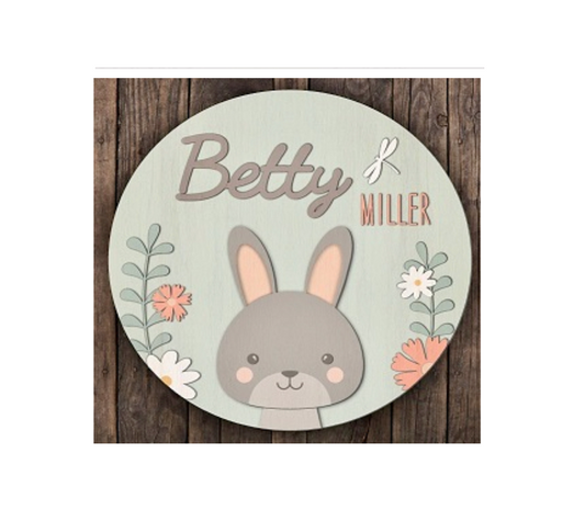 3d Round Woodland Rabbit Themed Nursery Baby Name Personalized Sign - HappyBundle